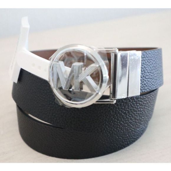 Michael Kors 556081C 001 Women Sz L Black/Brown Leather Twist Reversible Belt $6 - Picture 1 of 11